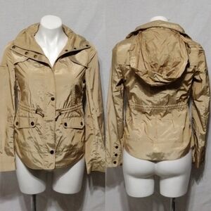 New Cole Haan Metallic Bronze Waterproof Urban Chic Zip Up Rain Coat Hoodie XS